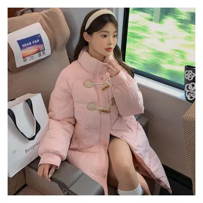 (pink, M) New Long And Short Down Padded Coat Female Winter Bread Padded Coat Coat