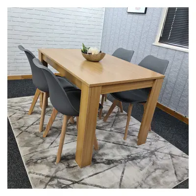 Modern Wooden Oak Dining Table With Dark Grey Tulip Chairs