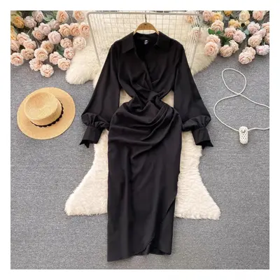 (black, XL) New Fashion Women Casual Spring Summer Turn Down Collar Lantern Sleeve Shirts Office