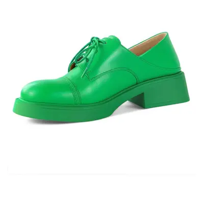 (green, 36) New Arrived Real Leather Shoes Women Lace Up Casual Shoes Loafers Lady Fashion Shoes