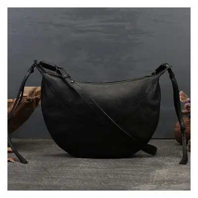 (black) Johnature Genuine Leather Fashion Crossbody Bags For Women Versatile Natural Soft Cowhid