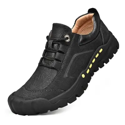 (black, 40) Men&apos;s Genuine Leather Hiking Shoes Outdoor Casual Shoes