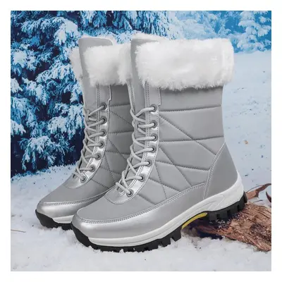 (grey, 38) Tuinanle White Ankle Boots Women Winter Shoes Keep Warm Non-slip Black Snow Boots Lad