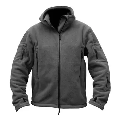 (gray, XXL) Men&apos;s Tactical Fleece Jacket Thermal Polar Outerwear Hooded Hiking Coat Warm Wi