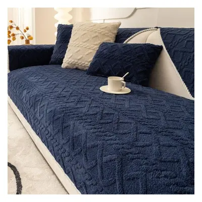 (navy blue, W90 x L240cm 1pc) Morse Soft Winter Warm Plush Sofa Covers Slipcovers Sofa Towel Non