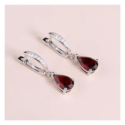 (white, M) New Red Garnet Earrings Sterling Silver Rose Gold For Natural Gems Pear 6*9mm Fine Je