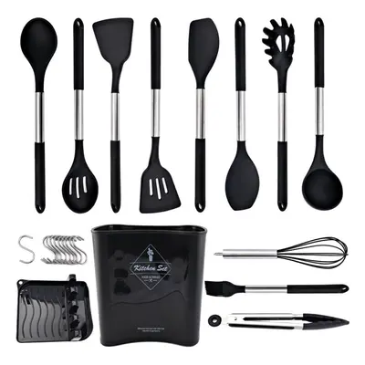 (black, 13pcs) New Grey Kitchen Cookware Silicone Kitchenware Non-stick Cooking Tool Spatula Lad