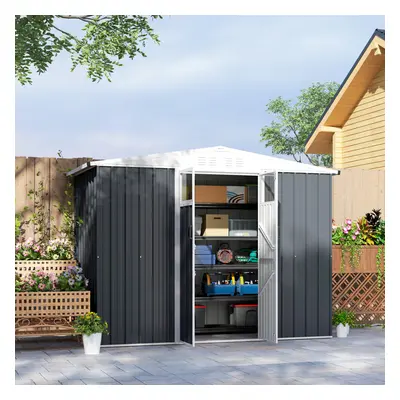 Outsunny x ft Garden Storage Shed, Outdoor Metal Shed, Dark Grey