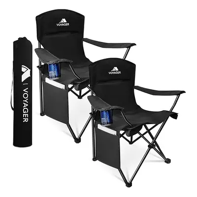 Voyager Folding Camping Chair 2-Pack, Lightweight with Pocket and Drinks Holder