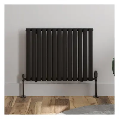 Black Designer Radiator Horizontal Oval Single Panel Rad 600x780mm Steel Modern