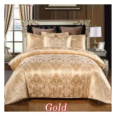 (gold, 240*220cm 3Pcs) Luxury Silk Jacquard Fabric Duvet Cover & Pillow Shams Set Comforter Cove