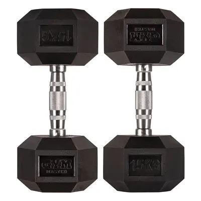 (Pair of 15KG (30KG Total)) GYM MASTER Hex Dumbbells Rubber Encased 1-30kg Cast Iron Weight Lift