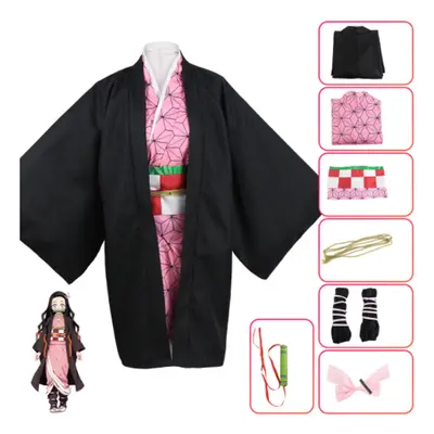 (Kamado Nezuko Suit, 130cm) Demon Slayer Kids Cosplay Kamado Nezuko Tanjiro Kimono Robes Costume