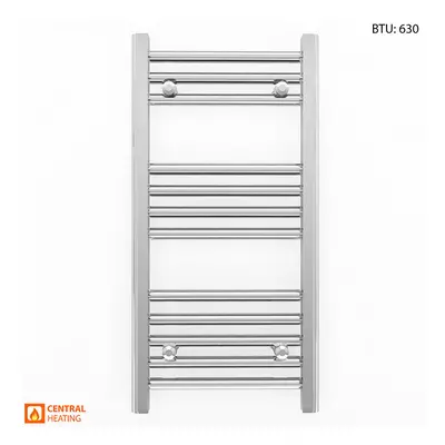 (350 x (BTU:630), Chrome Straight Valves) 350mm Wide Chrome Towel Rail Radiator With Valves