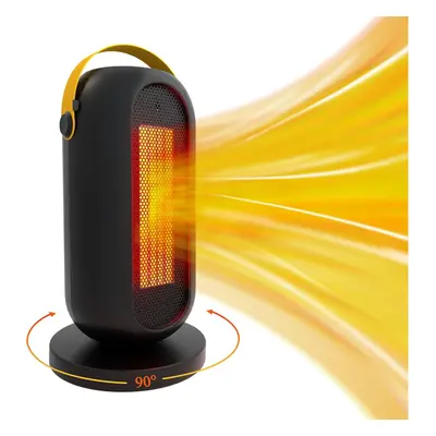 (PTC-1500Q1) Electric Fan Heater with Oscillation (Black with Yellow Handle), 1200W Ceramic Ener