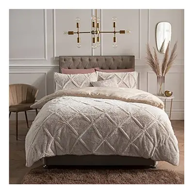 Sleepdown Ruched Diamond Faux Fur Fleece Thermal Warm Cosy Super Soft Duvet Cover Quilt Bedding 