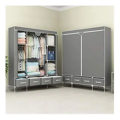 Upgrade Version Three Canvas wardrobe Cupboard Clothes Storage Solution with Hanging Rail Storag