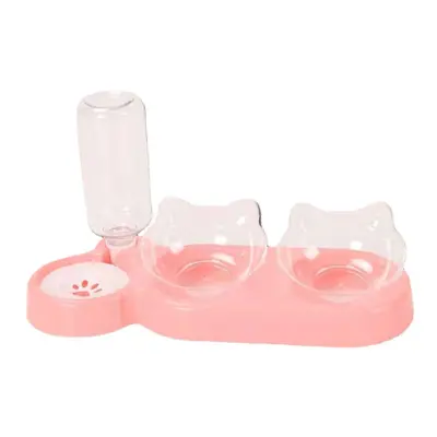 (Pink) 2-in-1 Food Bowl Autoxic Water Dispenser No-spill Food Feeder Dispenser Autoxic Dog Cats 