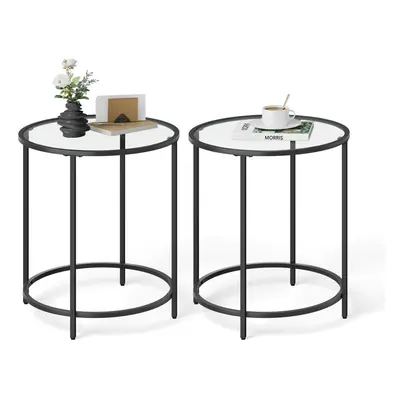 VASAGLE Round Side Tables Set of Glass End Tables with Metal Frame Black Coffee Tables with Mode