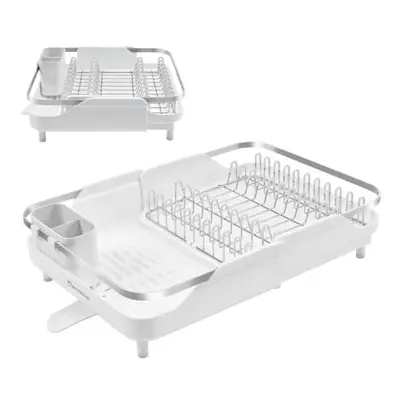 Erreke Dish Drainer Rack, Extendable Dish Rack, Spout Drains into Sink, Protective Tips, White C