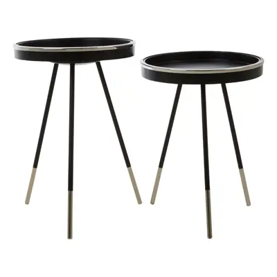 Premier Housewares Set of Round Side Tables For Bedside / Lamp Tables Black and Silver Contempor