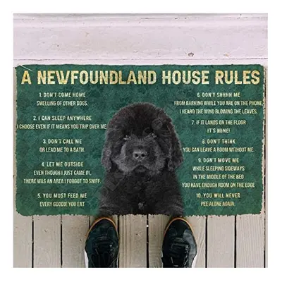 Entrance Door Mat 3D House Rules Newfoundland Dog Door Mat Gift Decoration 24"x36"