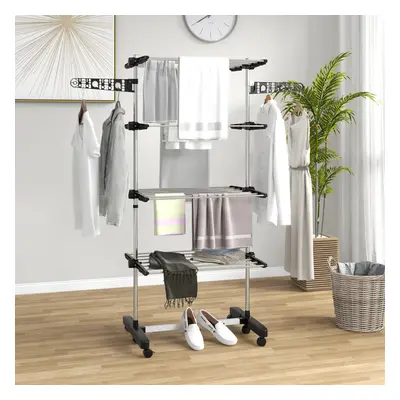 HOMCOM 4-Tier Large Clothes Airer Stainless Steel Clothes Drying Rack Black