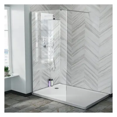 Samoa 1000mm Wet Room Panel Tempered Glass & Chrome Support Bar ABS