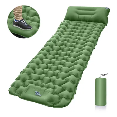 (Green, Single with Pillow) Double Camping Sleeping Mat Self Inflatable Outdoor Extra Wide Sleep