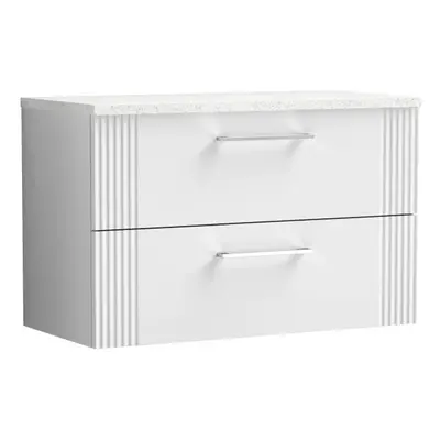 Retro Drawer Wall Hung Vanity Unit with Sparkling White Laminate Worktop - 800mm - Satin White -