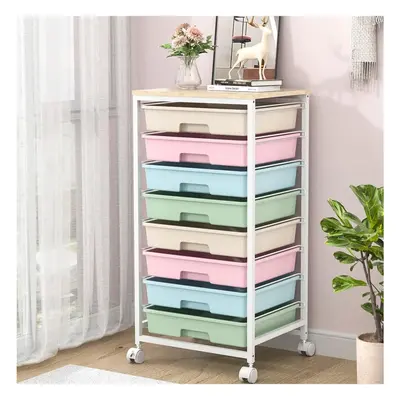 (Multicolor) Drawers Rolling Storage Trolley, Utility Storage Cart on Lockable Wheels with Plast