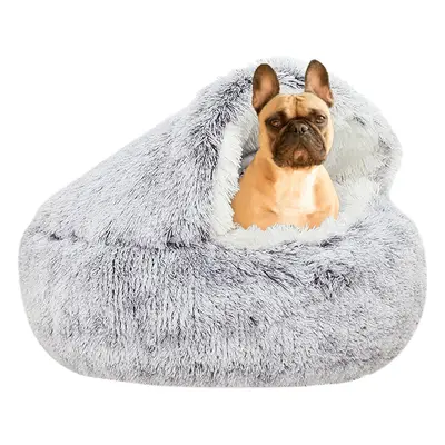 (L-65cm, Gray) Dog Bed, 65cm Covered Dog Cat Bed for Indoor Outdoor Cat Calming, Cave Cat Small 