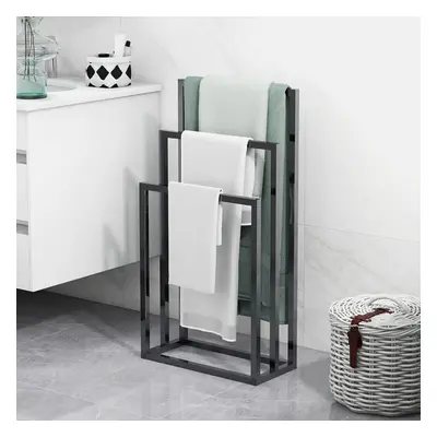 (3 Tiers, Black) Tier Black Freestanding Towel Rack Chrome Towel Rack, Anti-Rust Coated Metal La