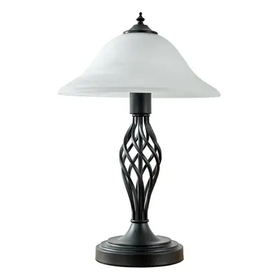 Traditional Style Satin Black Barley Twist Table Lamp with a Frosted Alabaster Shade