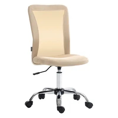 Vinsetto Armless Office Chair with Adjustable Height Mesh Back Wheels Beige