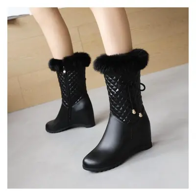 (black, 43) Winter White Real Hair Women &apos;s Snow Boots Fashion Warm Plush Boots Ladies Roun