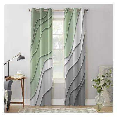 (as the picture, 100W x 160H(cm) x2) Sage Green Gray Gradient Window Curtains For Living Room Be