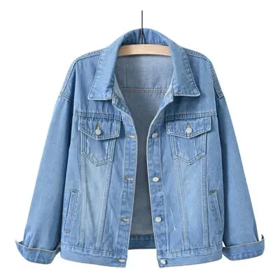 (blue, 3XL) Spring Color Denim Jacket Women&apos;s Short Korean Loose Long Sleeve Jacket Student