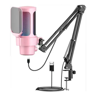 (pink) Usb Microphone For Pc With Boom Arm For Podcast Video, Streaming, Condenser Microphone Wi