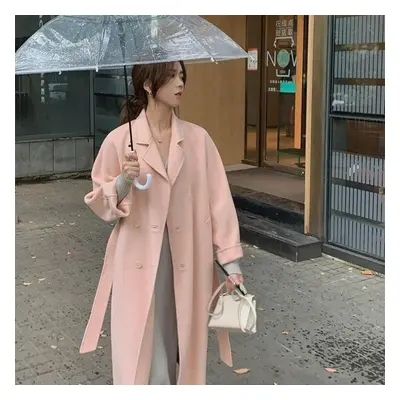 (pink, XL) Autumn And Winter Women&apos;s Double-faced Cashmere Coat, Long Section With Elegant 