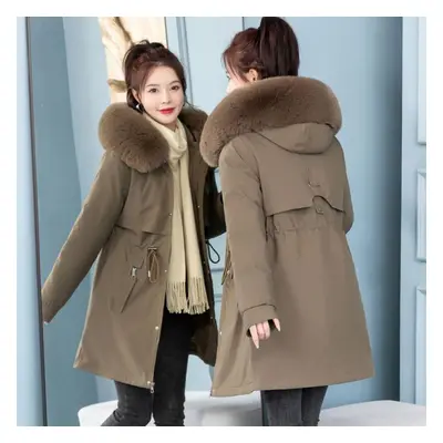 (coffee, XL) New Arrival - Women&apos;s Thickened Parka Coat, Long Hooded Winter Jacket With Cot