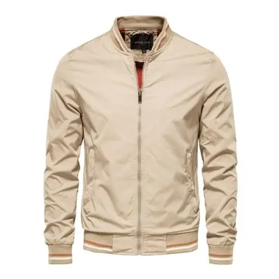 (khaki, XXL) Aiopeson Solid Color Baseball Jacket Men Casual Slim Fit Mens Bomber Jackets New Au