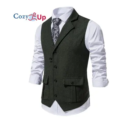 (grey, XL) Cozy Up Men&apos;s British Herringbone Tweed Vest Premium Wool Waistcoat