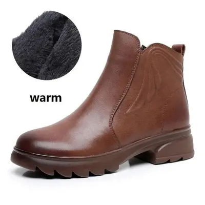 (brown, 35) Short Boots Women New Winter Fur Women Ankle Boots Genuine Leather Shoes Large Size 