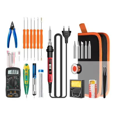 (red, 25pcs Soldering Iron Kit & EU Plug) Aneng Mini Electric Soldering Iron With Lcd Digital Di