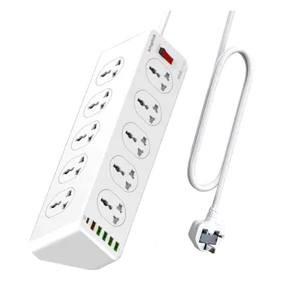 10 Way Extension Lead with USB Slots, Gang Power Strip with 6USB(1 Type C + USBA), Surge Protect