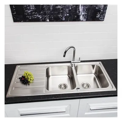 Sauber Prima Kitchen Sink 2.0 Double Bowl Stainless Steel Reversible Inset Waste