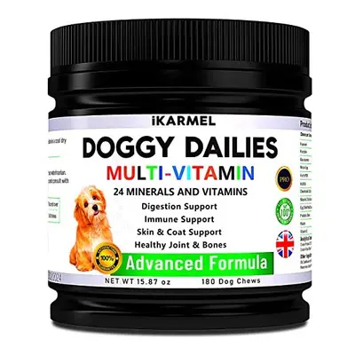 Doggy Dailies Multivitamin Vitamins Supplements For Dogs (180 Chews) Skin & Coat Heart & Brain G