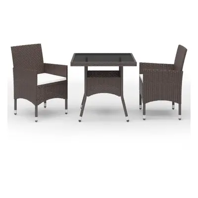 vidaXL Garden Dining Set Piece Poly Rattan and Tempered Glass Brown Seat