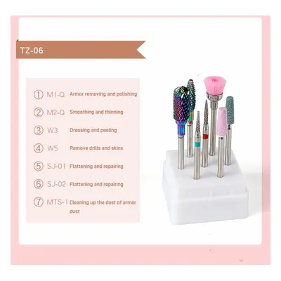 (TZ-06) 7Pcs/Set Nail Art Drill Bits Ceramics Tungsten Steel Gel Removal Acrylic Cuticle Electri